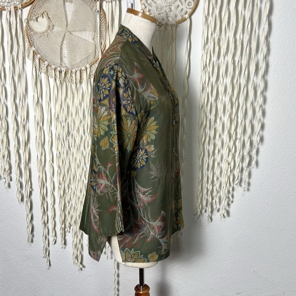 Poeme by Citron Green Asian Inspired Floral Print Quarter Sleeve Top Jacket M - Picture 4 of 10